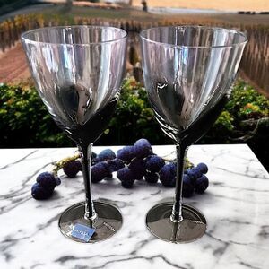 2 Mikasa KYA Smoke Wine Glasses Goblets Red Crystal Elegant Classic Holiday Rare